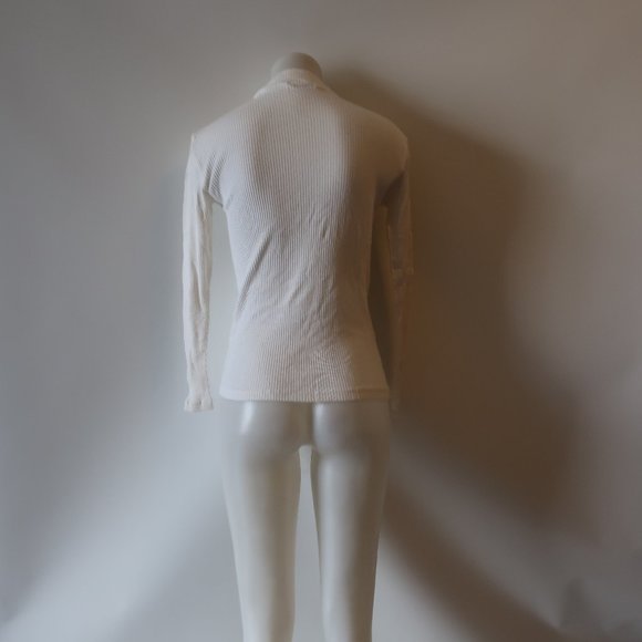 SUD EXPRESS WHITE RIBBED LIGHT MOCK NECK SWEATER S - Picture 7 of 8